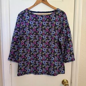 Talbots Floral Print Women's Top Petite Large Stretchy fabric Cotton